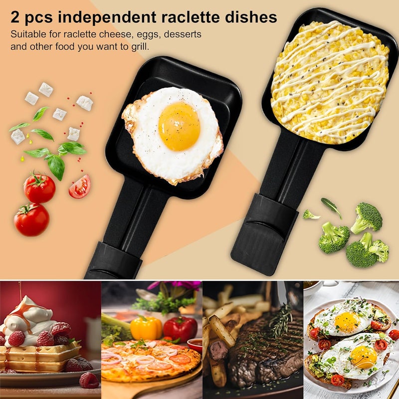 Tamarit Raclette Grill for 2 Person, Compact Indoor Electric Korean BBQ 450W Portable Tabletop Grill with Non-Stick Iron Plate and 2 Cheese Pans Ideal for Small Kitchen or Apartment, Black Small - Image 4
